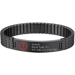 Medical Identification Bracelet SOS Emergency Care Information Storage QR Code Scanning Hip-hop Stainless Steel Elastic Band