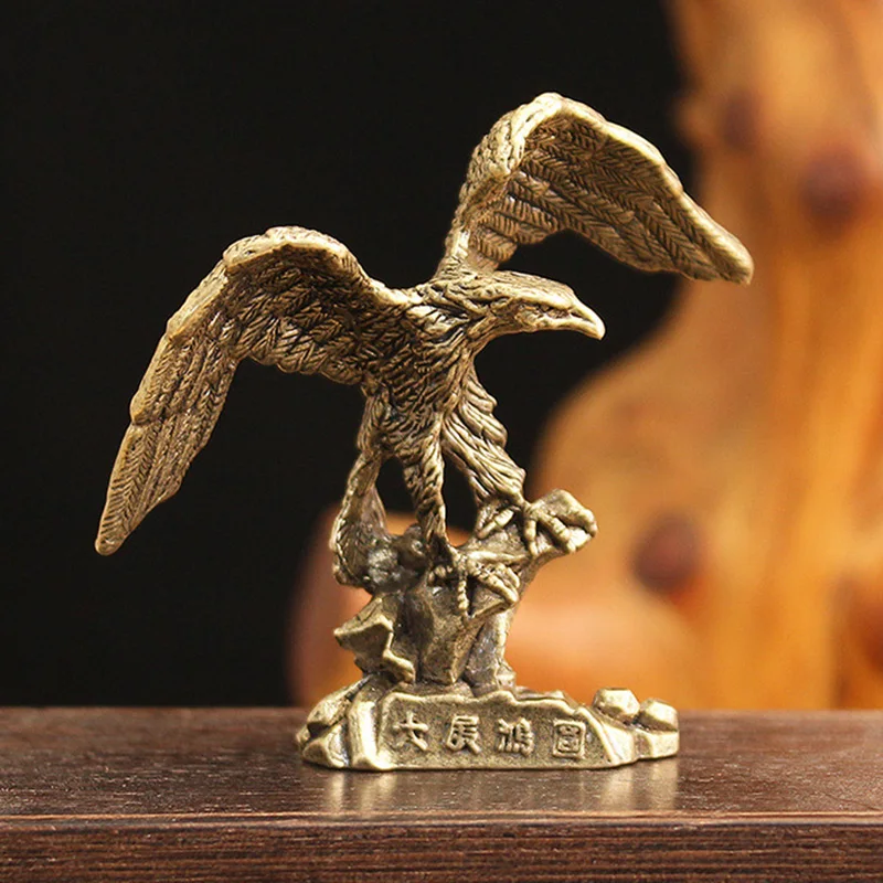 Solid Brass Eagle Figurines Miniatures Small Animal Desktop Ornaments Home Feng Shui Decorations Crafts Accessories Collections