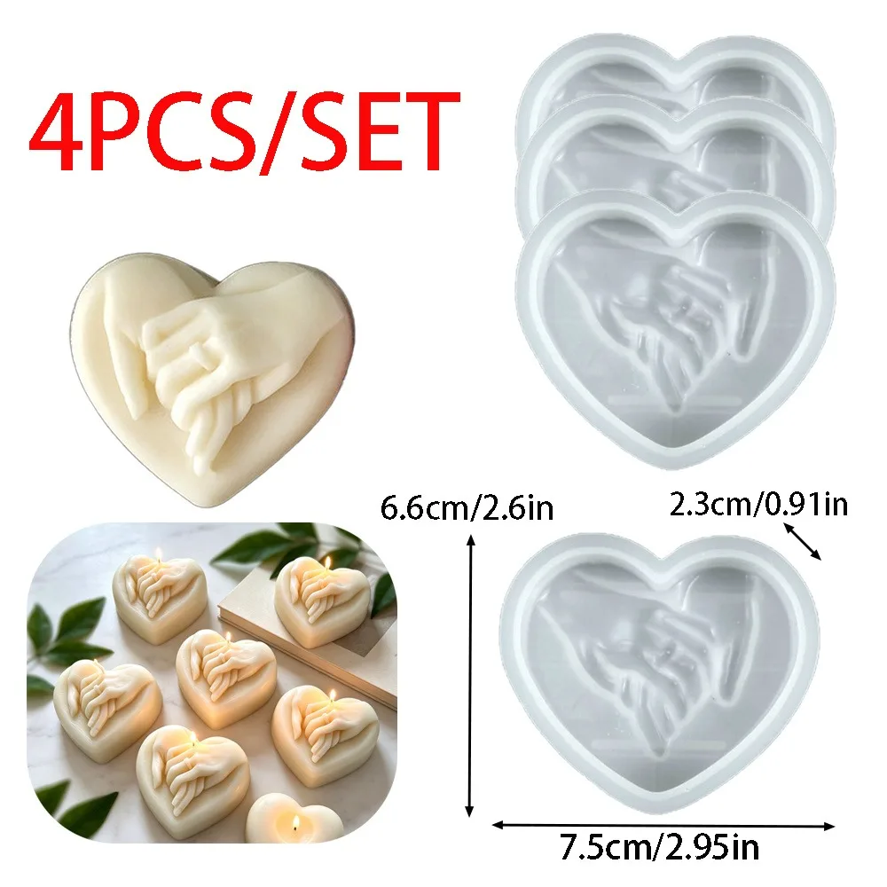4PCS Heart Hands Silicone Candle Mold 3D for Plaster Resin DIY Proposal Wedding Anniversary Valentine Candlelight Decor