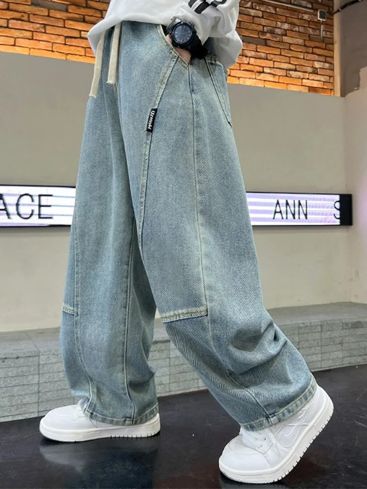 Jeans pour garçons printemps 2026 nouvelle mode pantalons à la mode enfants automne décontracté Streetwear Denim pantalon adolescent pantalon à jambes larges