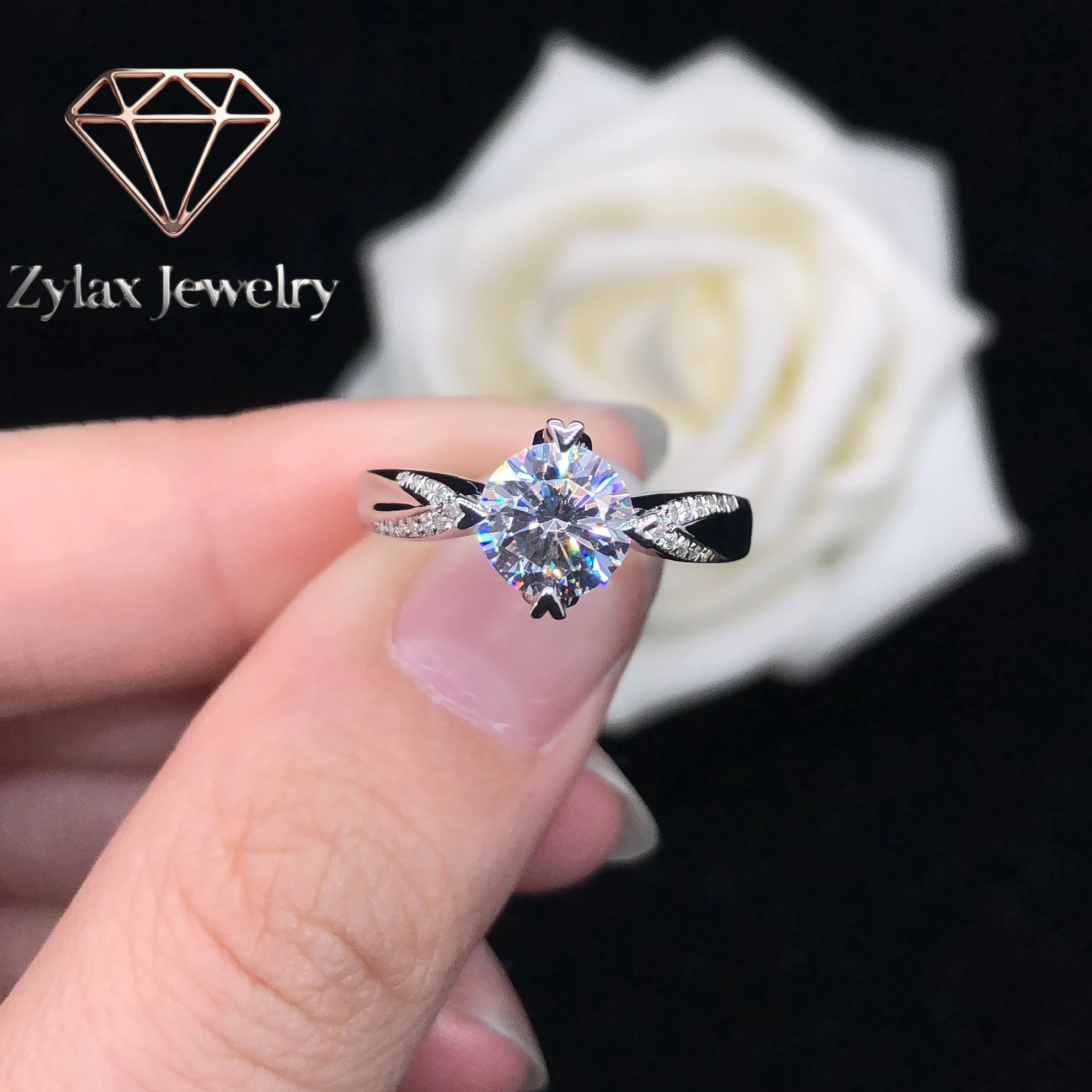 

Zylax Jewelry Tester Pass 0.5,1Ctw 5.0,6.5mm D Color VVS1 Moissanite Engagement Ring AU750 18K White Gold Ring Luxury Wedding Je