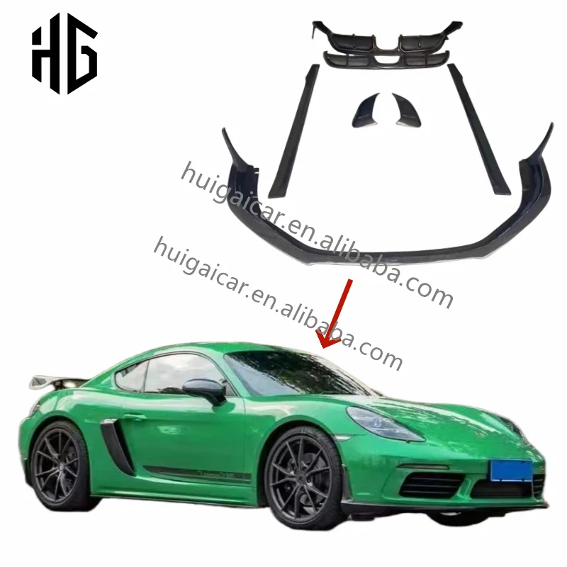 Gloss Carbon Fiber Front Rear Bumper Trunk Tail Spoiler Lip Diffuser Side Skirts Body Kit for Porsche Cayman 981 718 Boxster