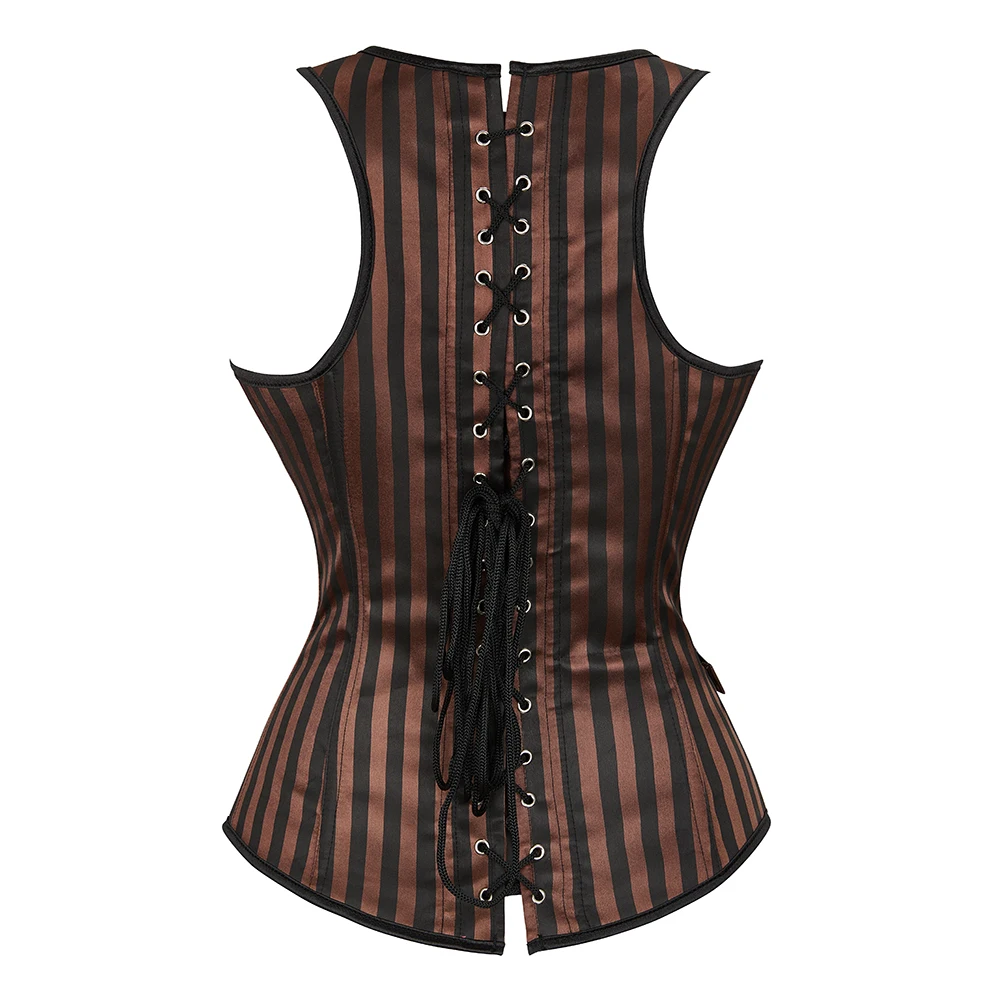 Gothic Pirate Corset Vest Women Corselet Steel Boned Striped Korset Steampunk Bustier Gorset