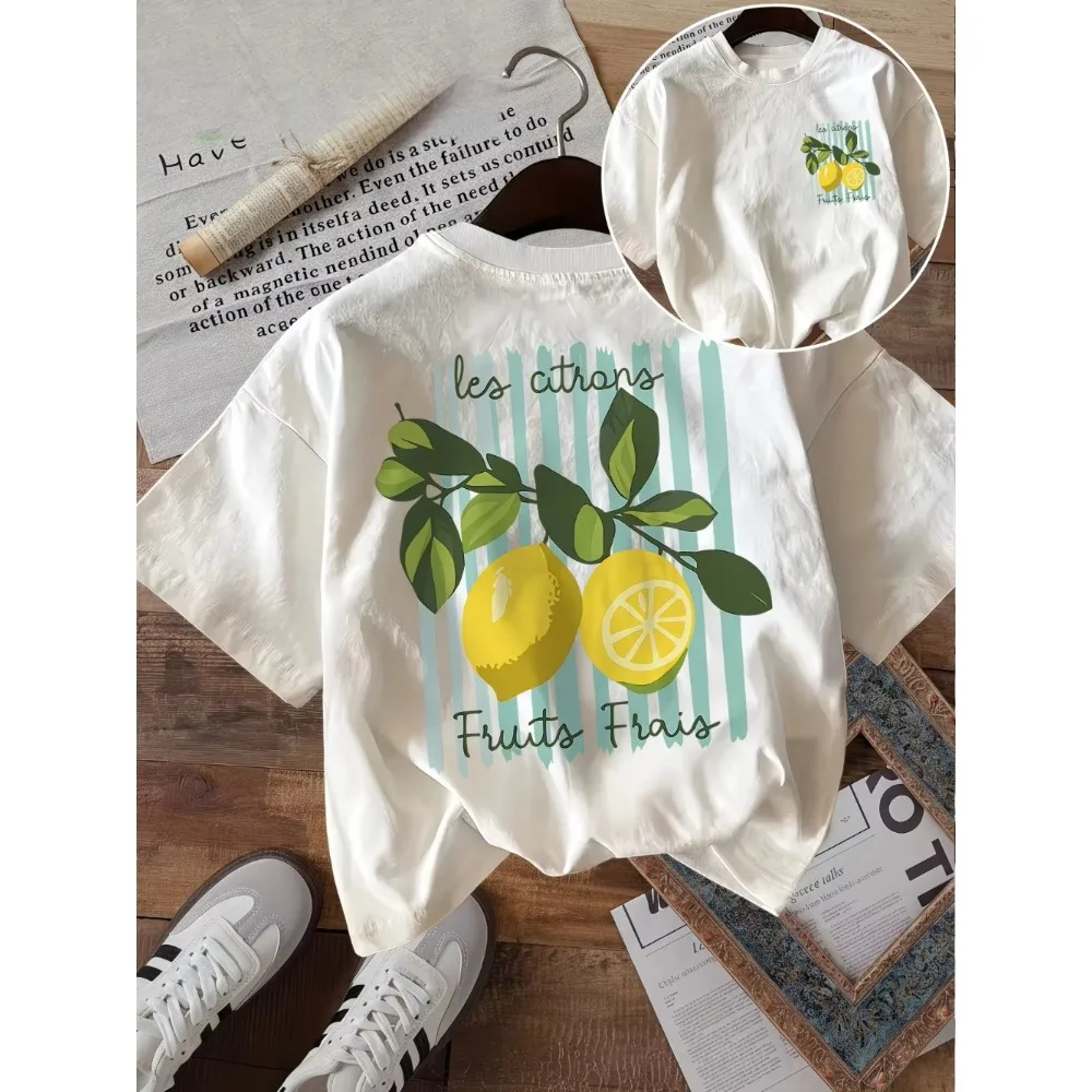 Les Citrons Lemon Graphic T Shirt Men Women Fruits Frais Print Tee Summer Casual Retro Aesthetic Harajuku Style Fashionable Tops