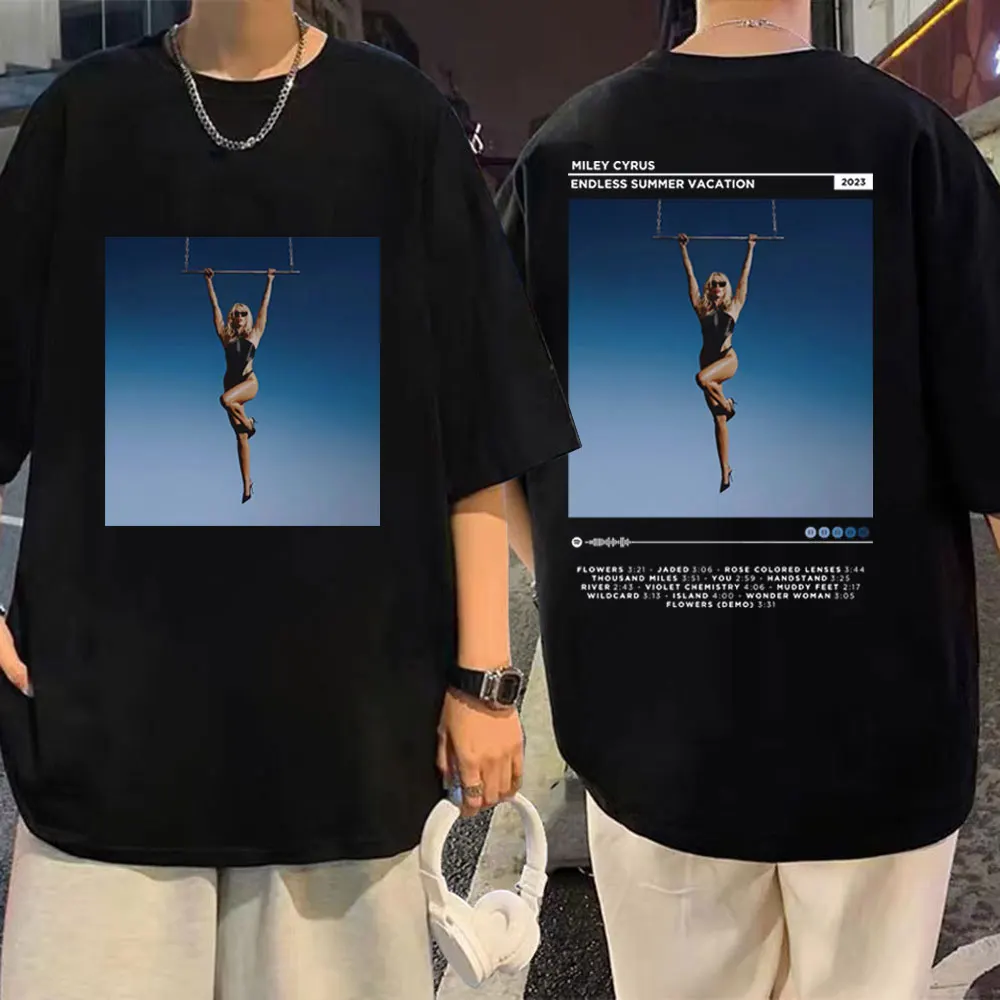 Singer Miley Cyrus T-shirt Music Album Endless Summer Vacation Graphic T Shirts Men Women Fashion Trend Short Sleeve T-shirts