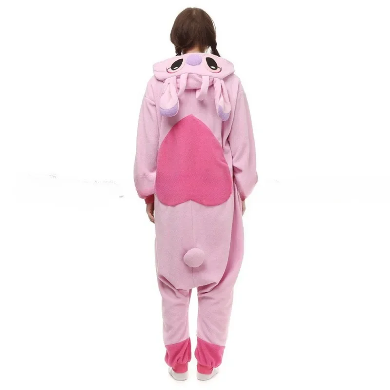 Stitch Kigurumi Onesie Kawaii Teenagers Women Pajamas Flannel Warm Soft Overall Onepiece Night Home Sleeping Jumpsuit