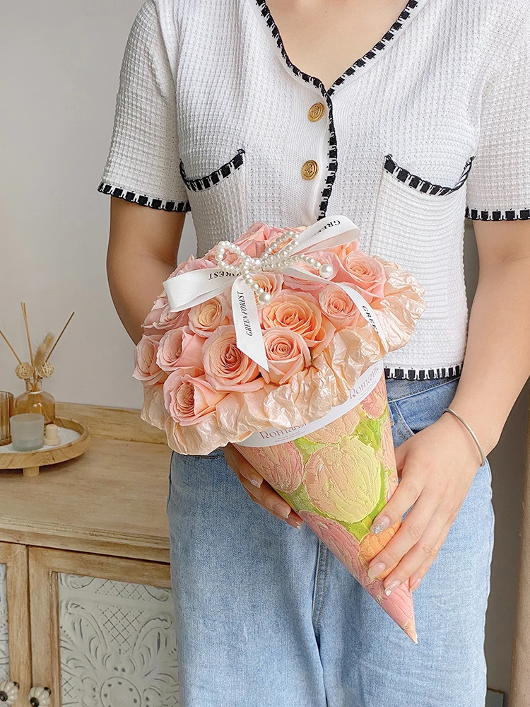 Flower Bouquet Wrapping Paper, Thickened Cardboard, Ice Cream Cone Handmade Craft Gift Packaging Materials, 10Pcs