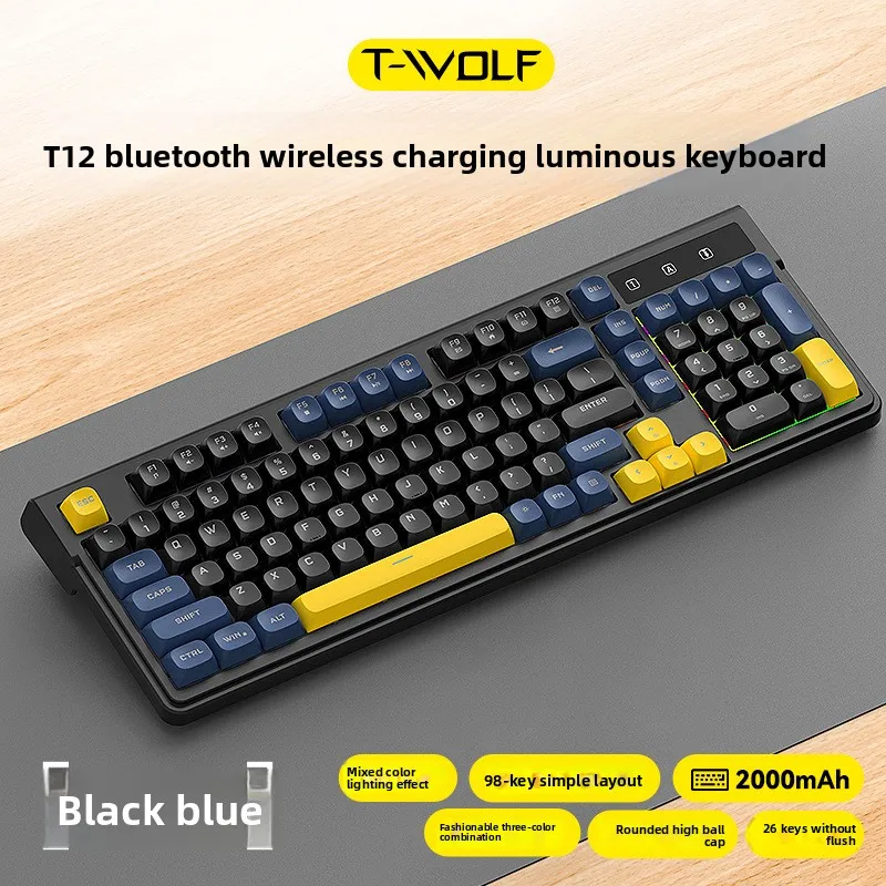 New T12 Wired Gaming Keyboard 98 Keys Three-Color PBT Keycaps 19 Anti-Ghosting RGB Mixed Backlight USB Mechanical Feel Keyboard