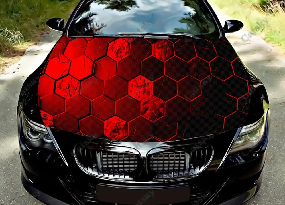 Digital Hexagons Car Hood Vinyl Stickers Wrap Vinyl Film Engine Cover Decals Sticker Universal Car Hood Protective Film