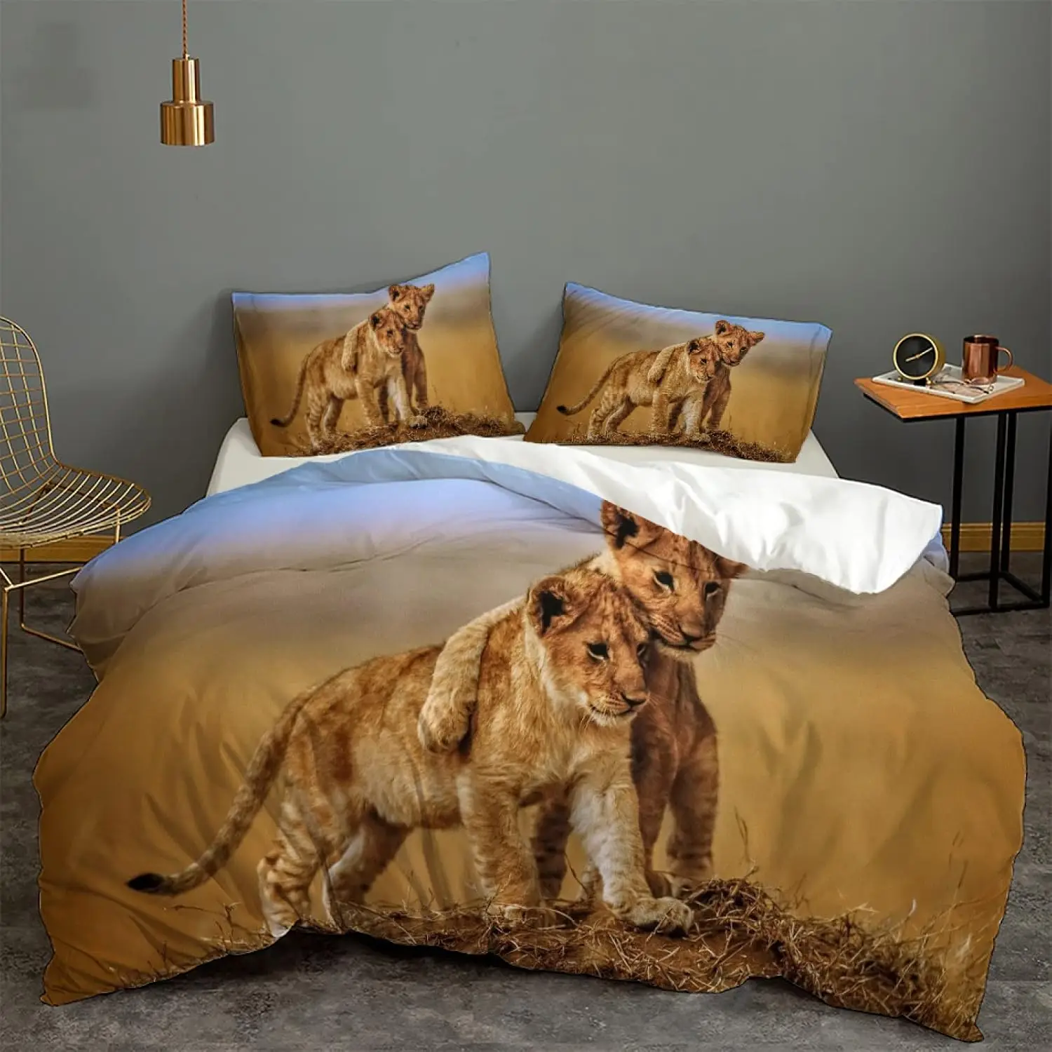 Lion Duvet Cover Full King Size Cool Wildlife African Pattern Bedding Set Jungle Wild Animal Theme Comforter Cover for Teen Boys