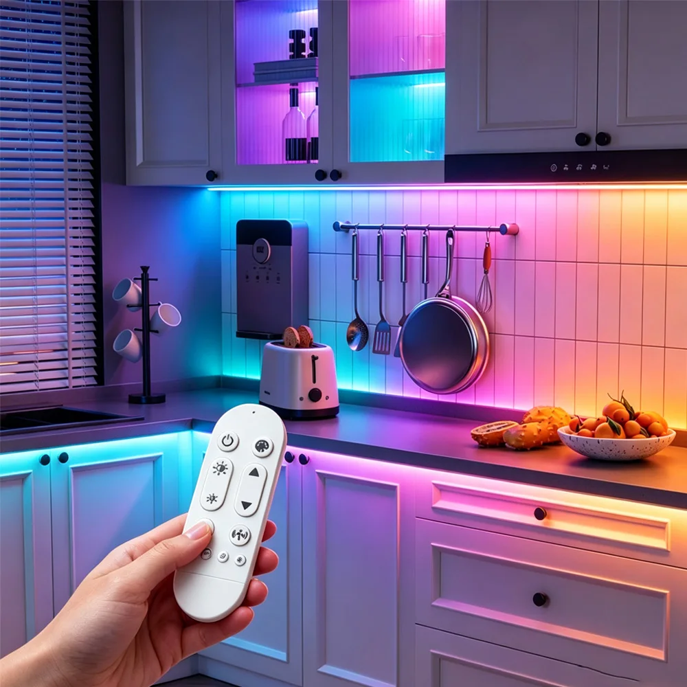 USB 5V RGB COB LED Strip Light Radar Sensor Human Induction 2.4G RF Remote Control Dimmable Flexible Ribbon Room Cabinets Decor view 4