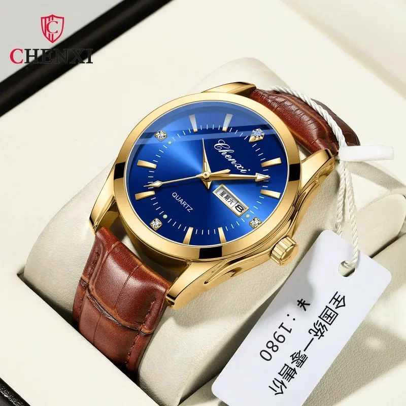 CHENXI 0021 New Double Calendar Business Waterproof Belt Quartz Watch Men's Watch Genuine Direct Selling Montre Hommes