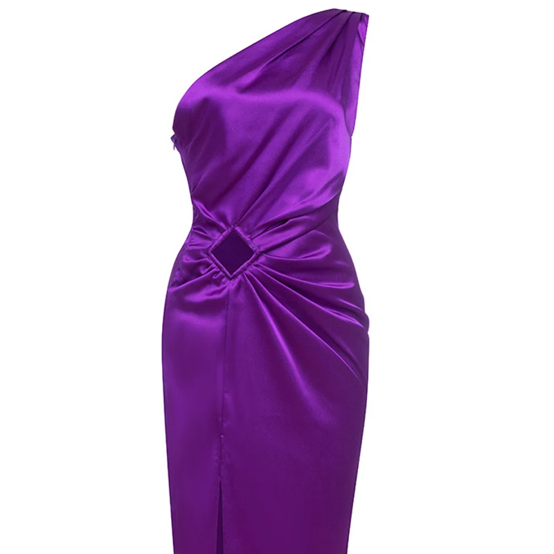 One Shoulder New Fashion Cut Out Pleated Evening Dress Women's Formal Purple Wedding Party Dress Club Long Gown A Line Robe 2023