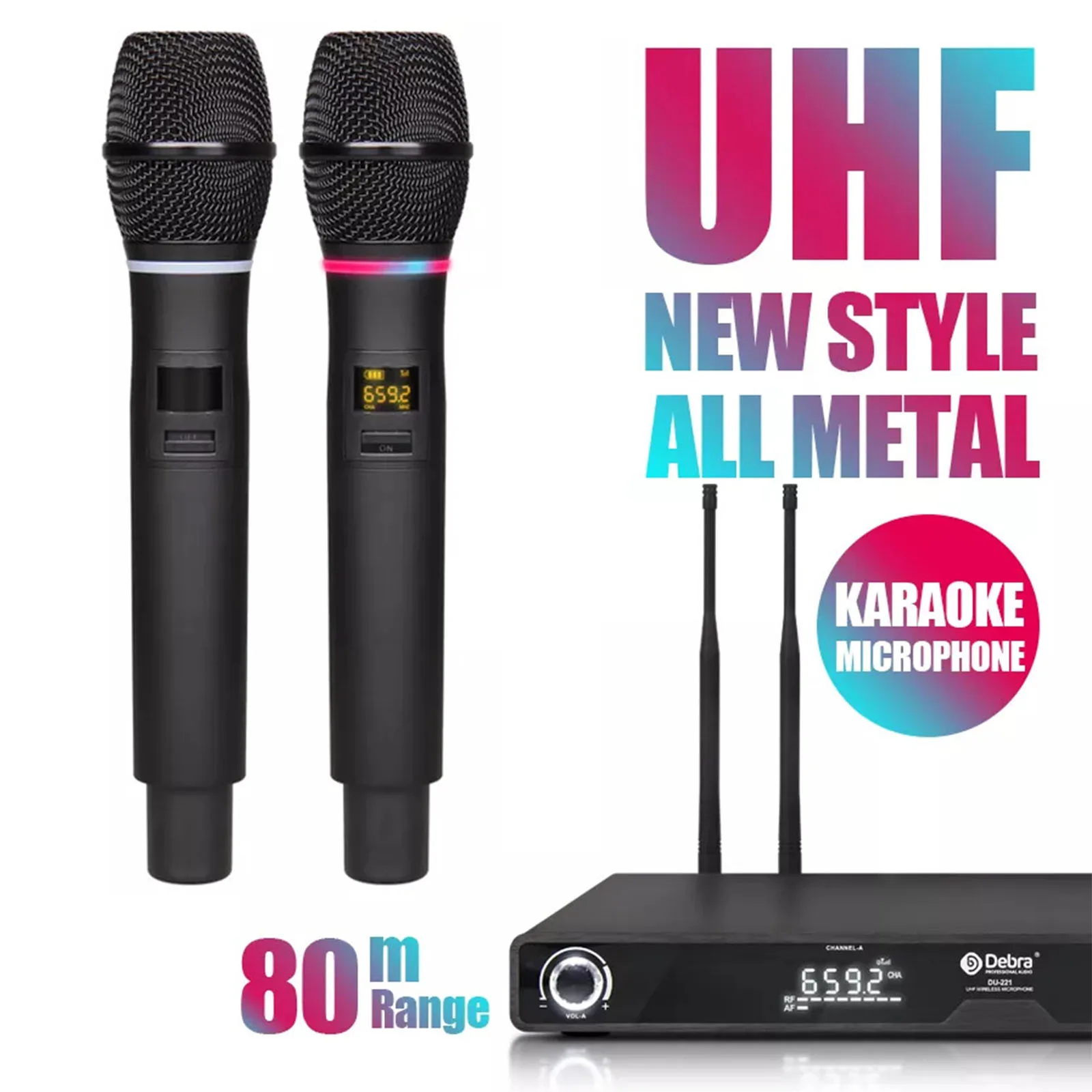 Audio 2-Channel UHF Wireless Microphone System With Handheld Microphone Karaokemic KTV Handheld Mic Transmitter Karaoke