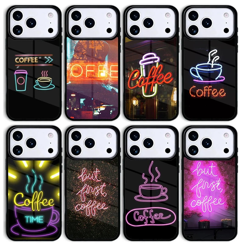 Coffee Neon Design Mobile Phone Case for IPhone 17 AIR 16pro Max 15 14 13 12 11 Bumper Cover