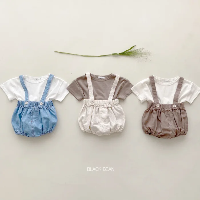 

Korean Version Cute Stylish Baby Set Ins Summer Pure Cotton Bag Fart Shoulder Strap Shorts Short Sleeved T-shirt Two-piece Set