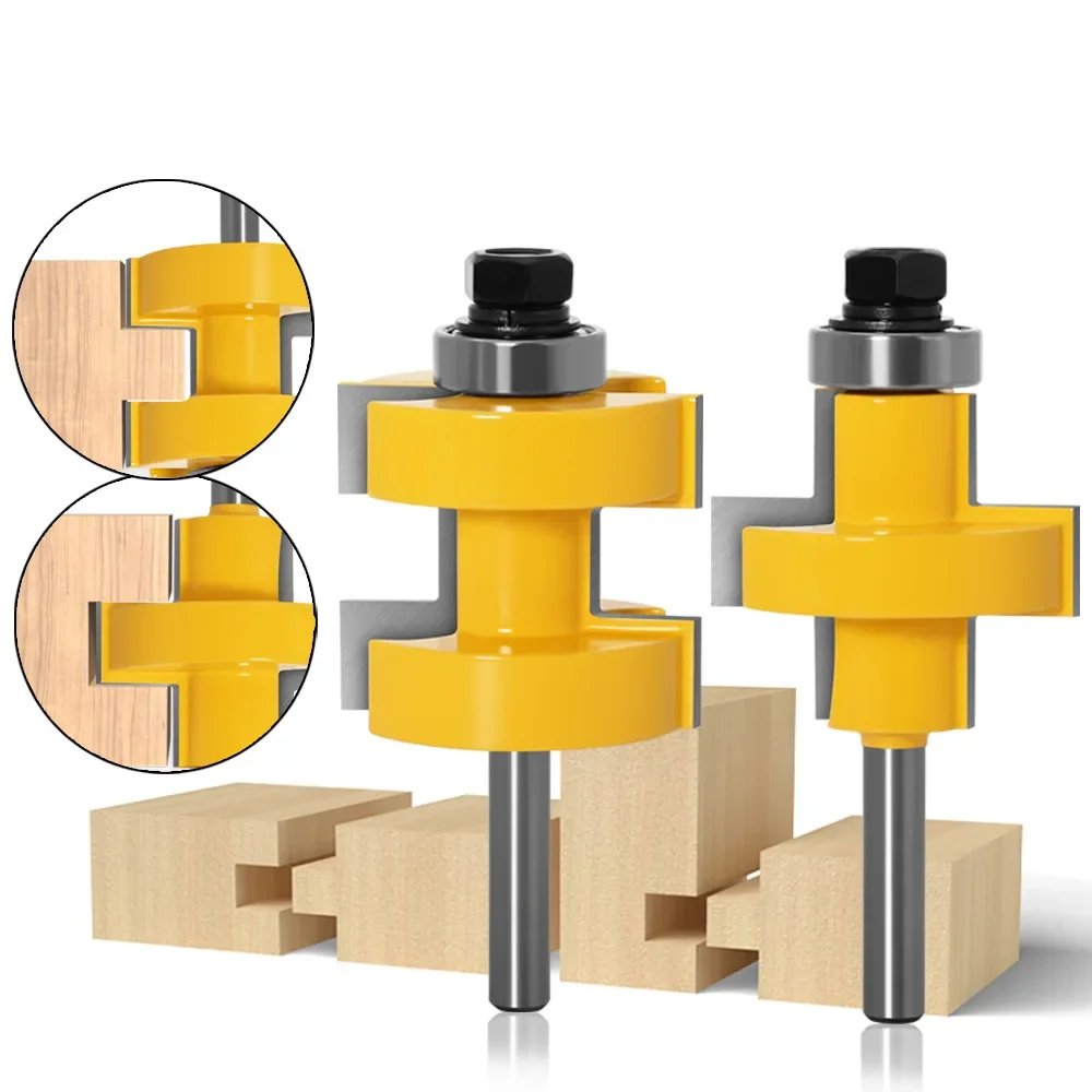 2PC 8MM Shank Milling Cutter Wood Carving Large Tongue & Groove Joint Assembly Router Bit Set 42mm Stock Wood Cutting Tools