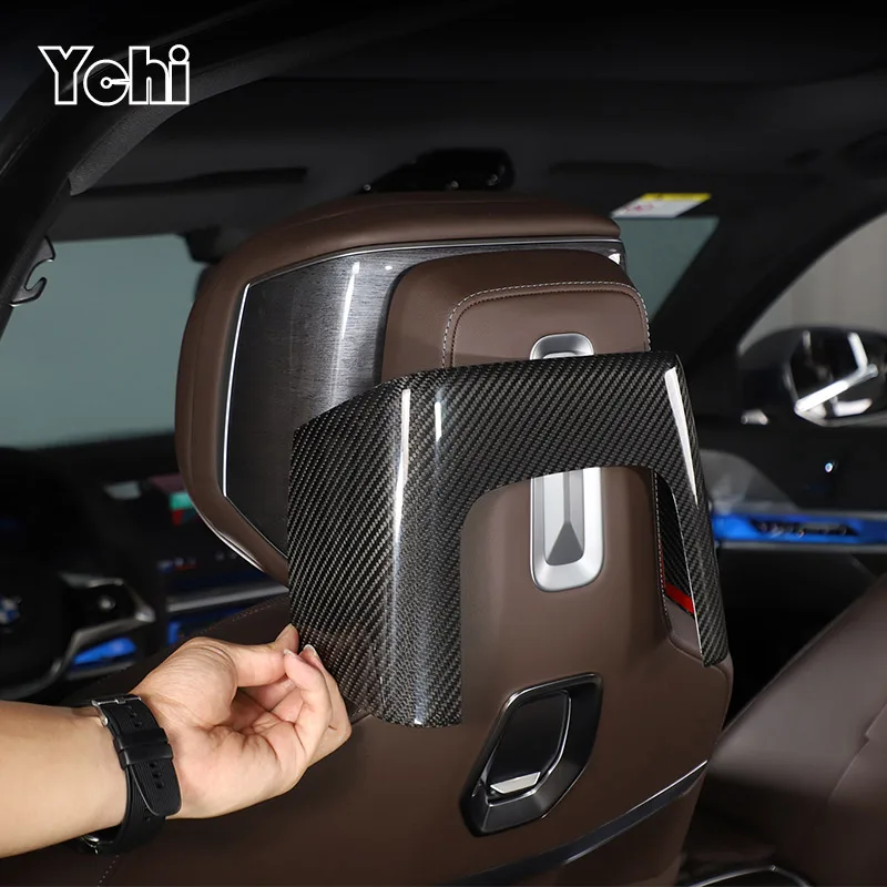 Real Carbon Fiber For BMW 7 Series G70 2023-2025 Car Seat Headrest Panel Decorative Frame Sticker Car Interior Accessories