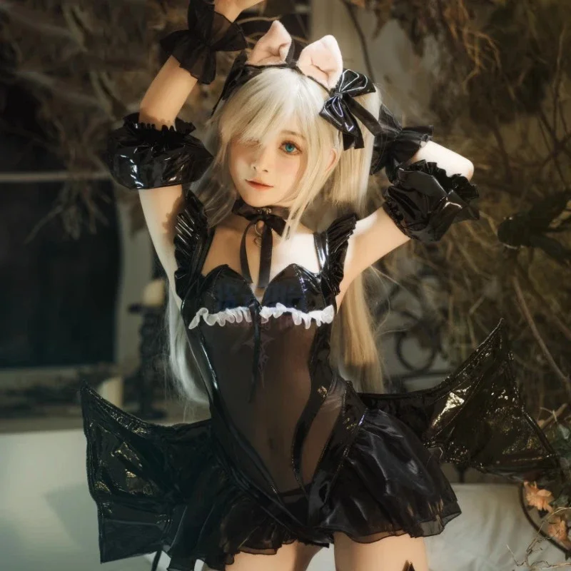 المرأة لطيف مثير الجلود من خلال ارتداءها دعوى القط فتاة موحدة هالوين كرنفال ملابس للحفلات Azur Lane Janus تأثيري حلي #2