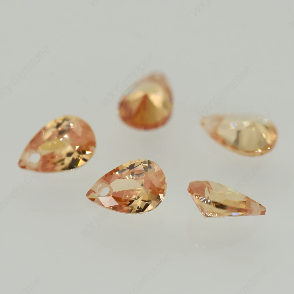 Brilliant Single Hole AAAAA Pear Cut Champagne Loose Cubic Zirconia cz Stone For Jewelry Making 4x6~15x20mm Wholesale