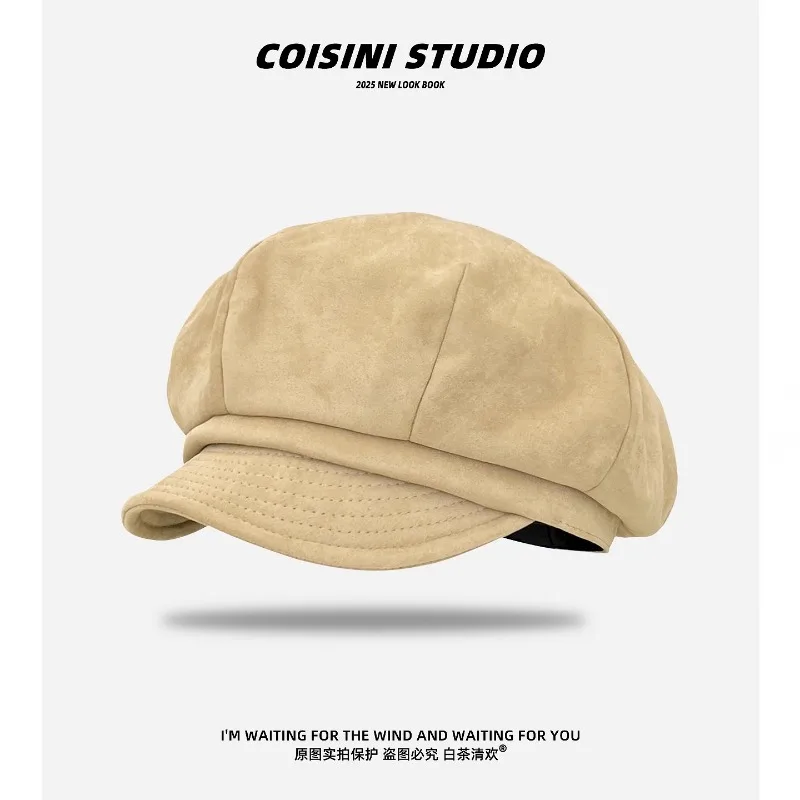 

New Suede Retro Japanese Literary Newsboy Hats for Women Spring and Autumn Casual Versatile Show Face Small Classic Berets