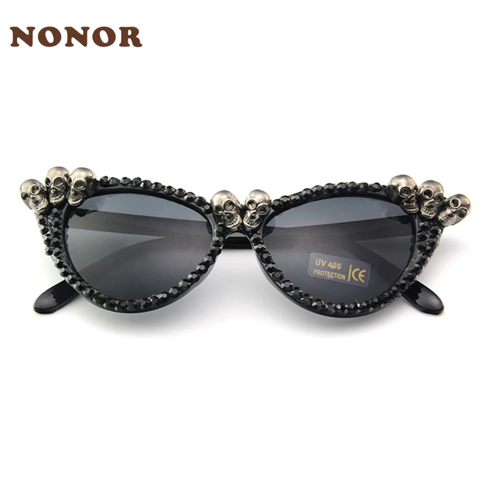 

NONOR Gothic Skull Sunglasses Women Cat Eye Crystal Punk Sun Glasses Men Halloween Decoration Black Eyewear gafas de sol