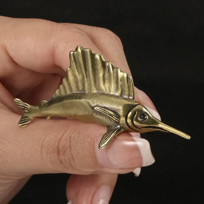 

Retro Solid Brass Sailfish Figurines Fish Statue Copper Ornaments Desktop Decoration Crafts Sculpture Home Decor Child Gift