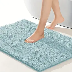 1pc 40*60cm Blue Soft and Absorbent Chenille Bath Rug - Non-Slip and Quick Dry Shower Carpet for Home Bathroom -Machine Washable