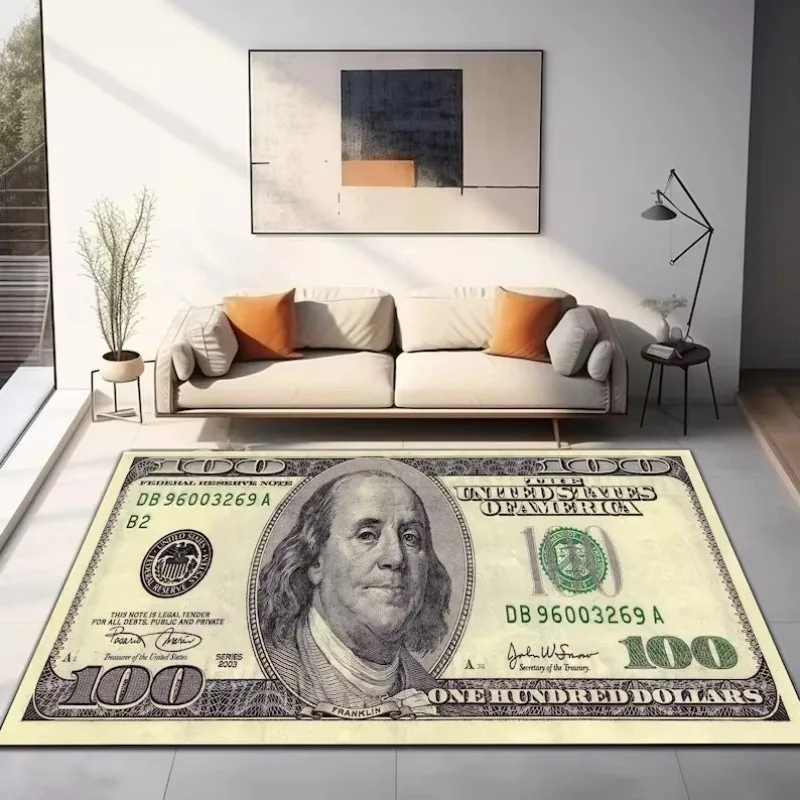 Dollar Bill Print Area Rug Soft Flannel Carpet Non Slip Floor Mat for Bedroom Living Room Indoor Home Floor Decor Modern Art Rug