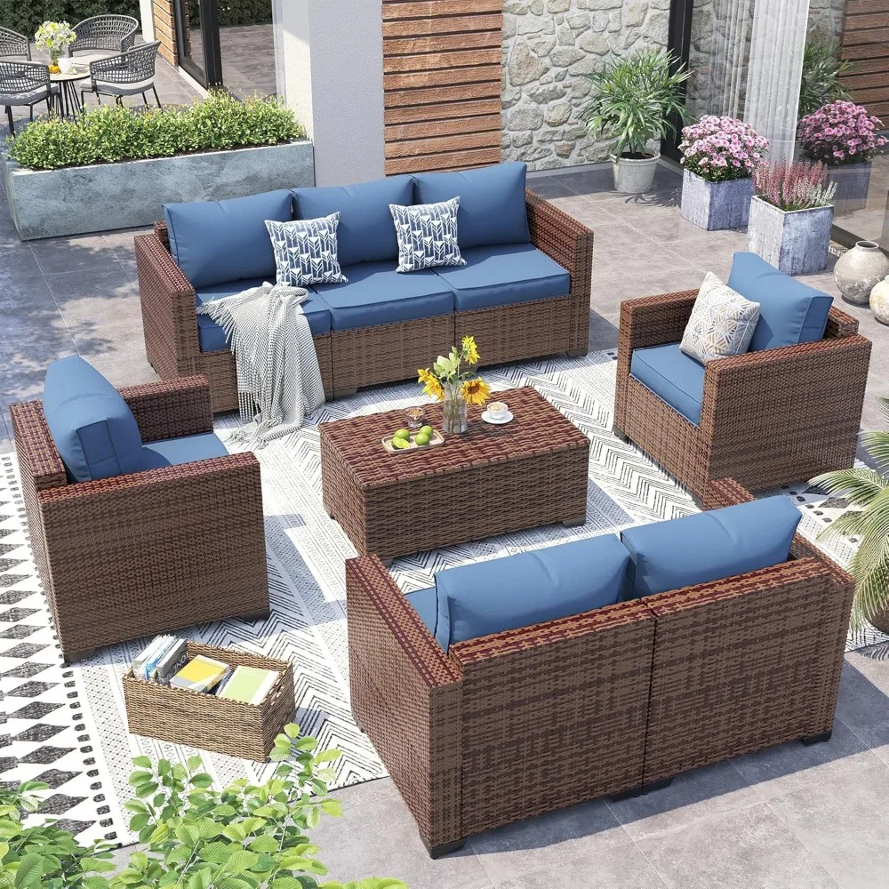 Geniş Kolçaklı Dış Mekan Veranda Mobilya Seti, Arka Bahçe, Sundurma, Balkon, Havuz Kenarı için Saklama Masalı 5 Parça Veranda Dilimli Kanepe