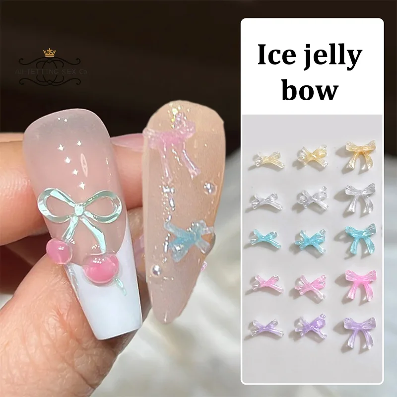 50pcs น้ําแข็งโปร่งใสสี Bowknots เรซิ่นตกแต่งเล็บ 3D มินิน่ารัก Bows เล็บ Charms สําหรับ DIY เล็บอุปกรณ์เสริม