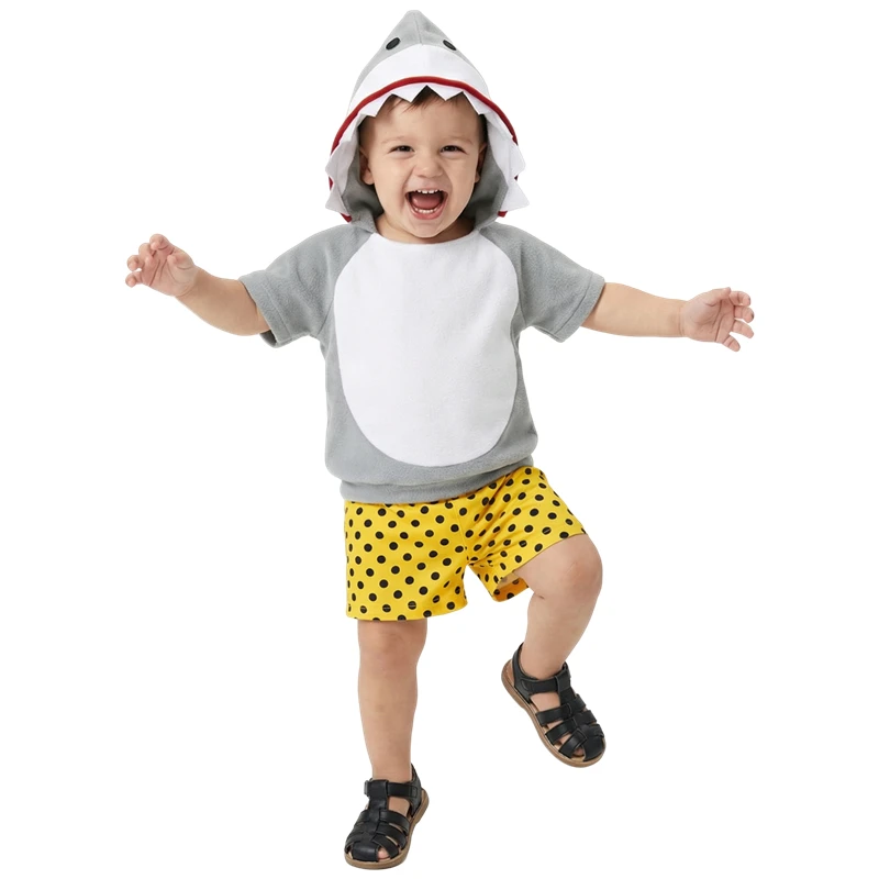 Kids Shark Performance Costume with Fish Tail Halloween Role Play Dress Up Party Outfit for Boys Girls Ocean Animal Wear view 2