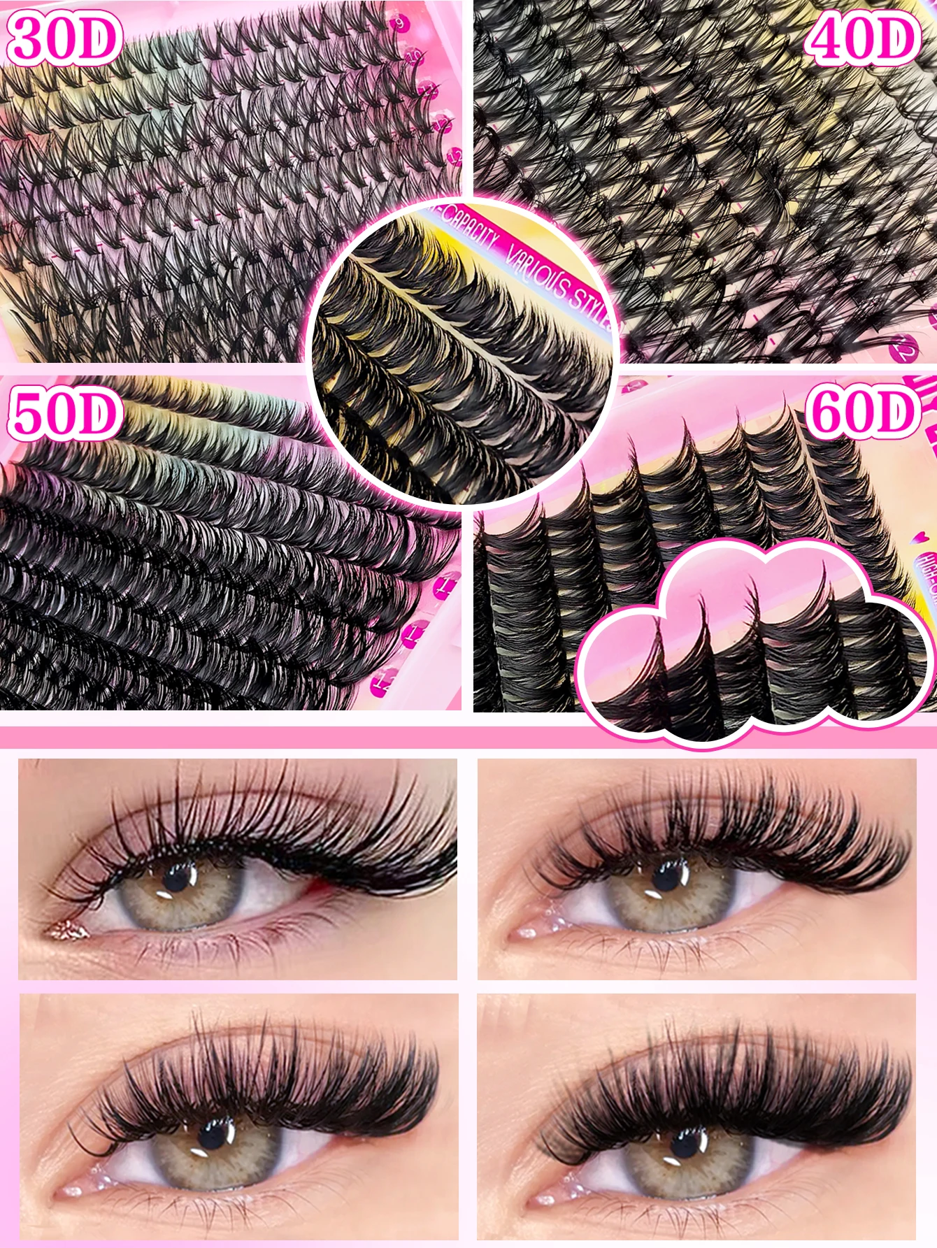 200/280/790 클러스터 당신의 필수 인조 속눈썹 연장 키트: 일상 및 파티 분위기에 맞는 다양한 스타일!