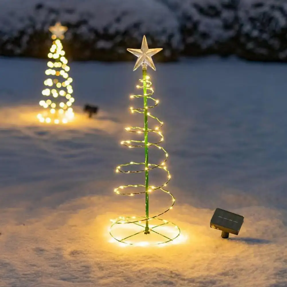 Christmas Tree Lamp Decoration Spiral Tree LED Xmas Tree with Star Topper 3D Solar Garden Lights for Xmas Patio Decor