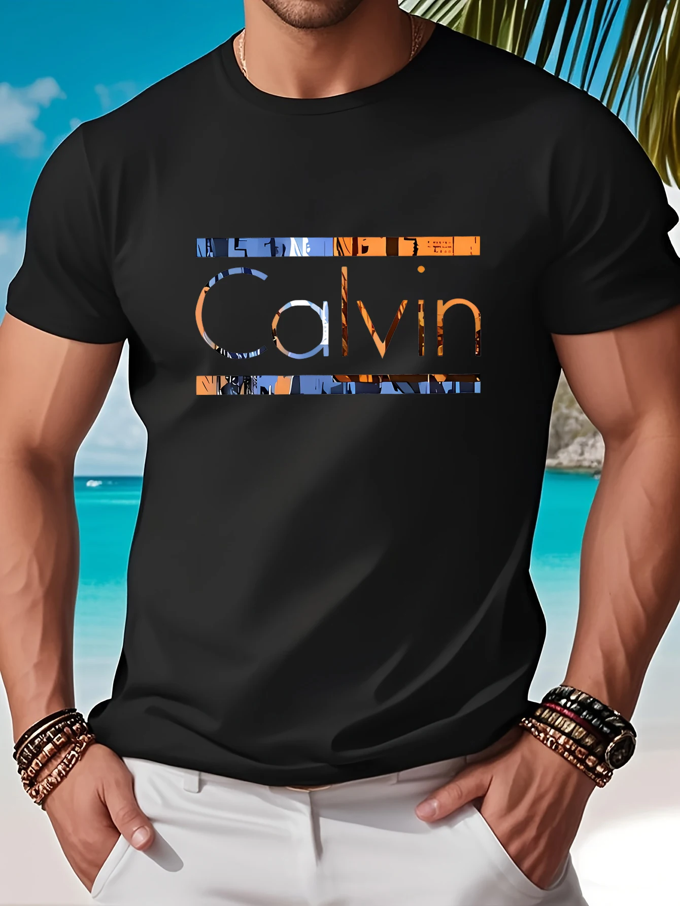 

Men's Summer Fashionable Casual Printed Sports Round Neck Short Sleeved T-shirt Top Tshirt