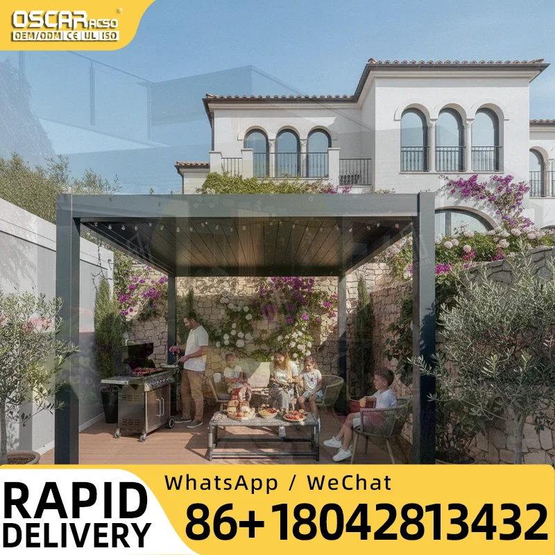 Customized Motorized Louvre Roof Waterproof Sun Shade Aluminum Pergola for Patio Garden Balcony in Europe US pergola
