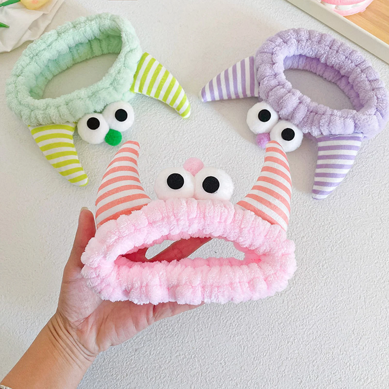 Lavagem do rosto titular do cabelo hairbands macio quente de pelúcia listra chifre vaca design bandana para mulheres meninas moda acessórios para o cabelo