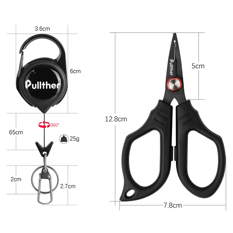 Pullther Fishing pliers line cutter blade with Fly Fishing Retractable Key Chain Reel Badge Holder Tackle Boxes Accessories