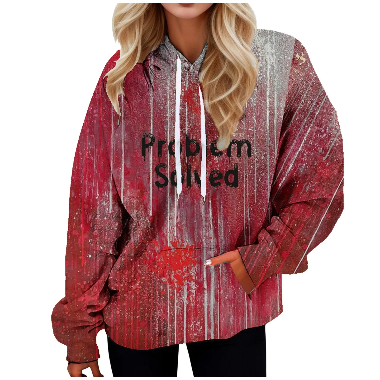 Women's Long Sleeved Halloween Element Pattern Loose And Terrifying Blood Clot Hoodie Top Hoodie WholesaleMC11