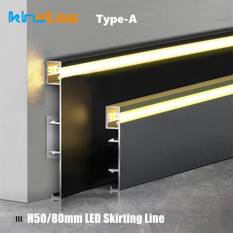1M H50/80mm LED Skirting Line Strip Light Black White Aluminium Profile Metal Baseboard Corner Channel Home Wall Decor Bar Lamp