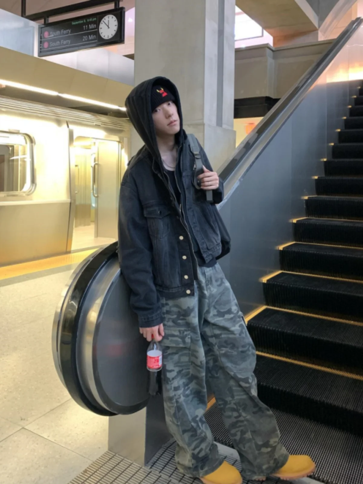 

American Retro Military Camouflage Distred Straight Leg ket Casual Pants Leisure Workwear Trousers Youth Faion Jeans