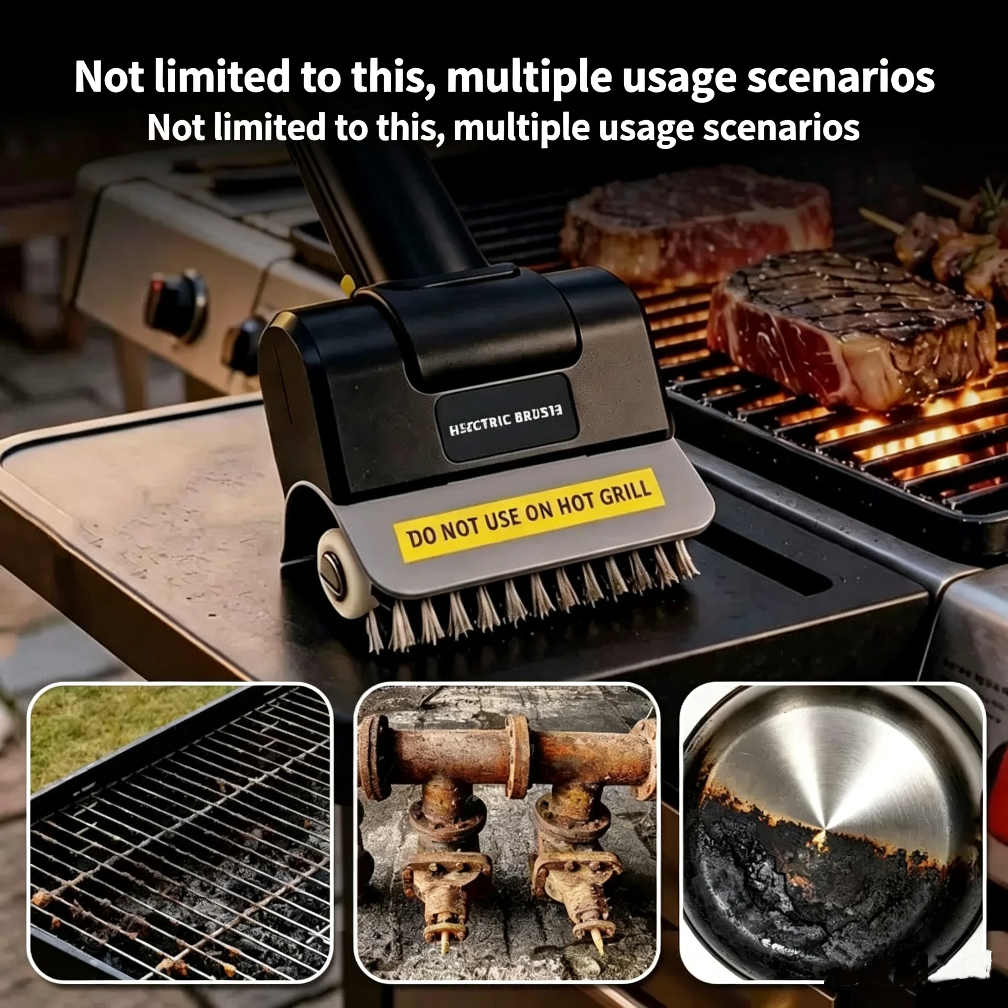 Electric BBQ Cleaning Brush Rechargeable Wireless Grill Brush Stainless Steel Power Scrubber for Outdoor Grill Kitchen Cleaning