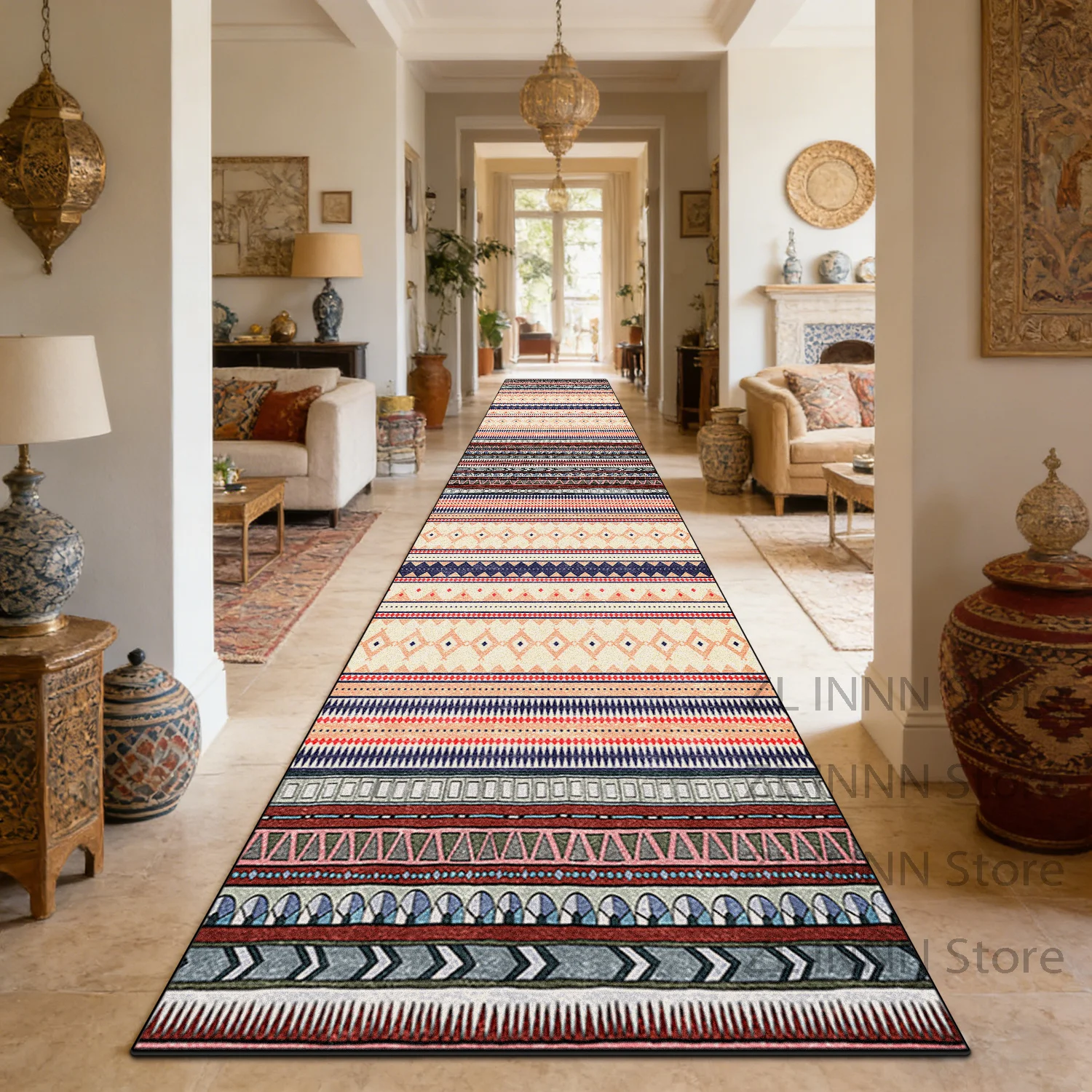Morocco Style Long Corridor Carpet Track Ethnic Decoration Home Living Room Passageway Runner Rug Porch Non-slip Washable Mats