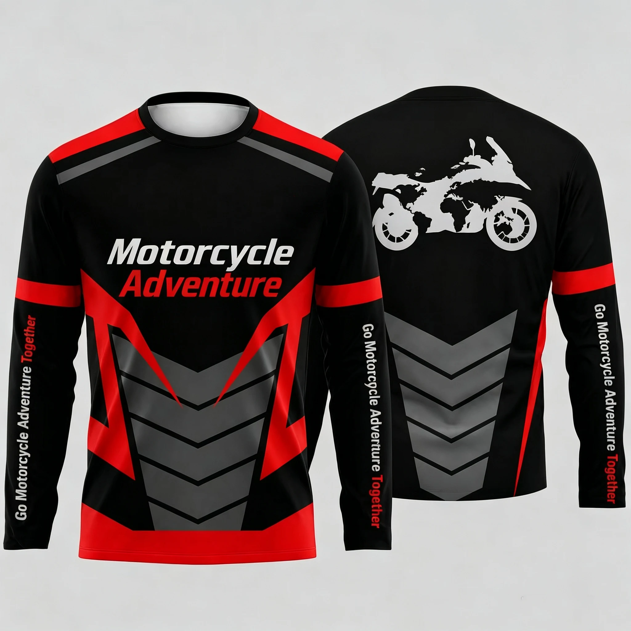 Outdoor Adventure Wear - Long Sleeve Motorcycle Adventure Jersey Graphic
