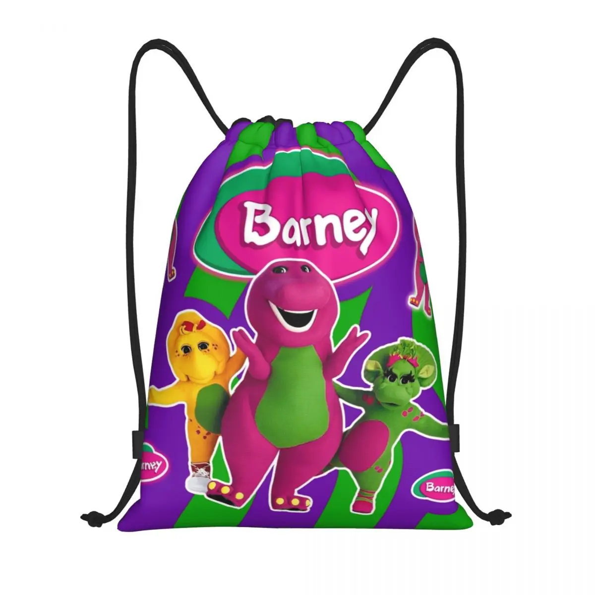 Barney Friends Dinosaur Drawstring Backpack Sports Gym Bag Water Resistant Dinosaurs Cartoon String Sackpack for Cycling