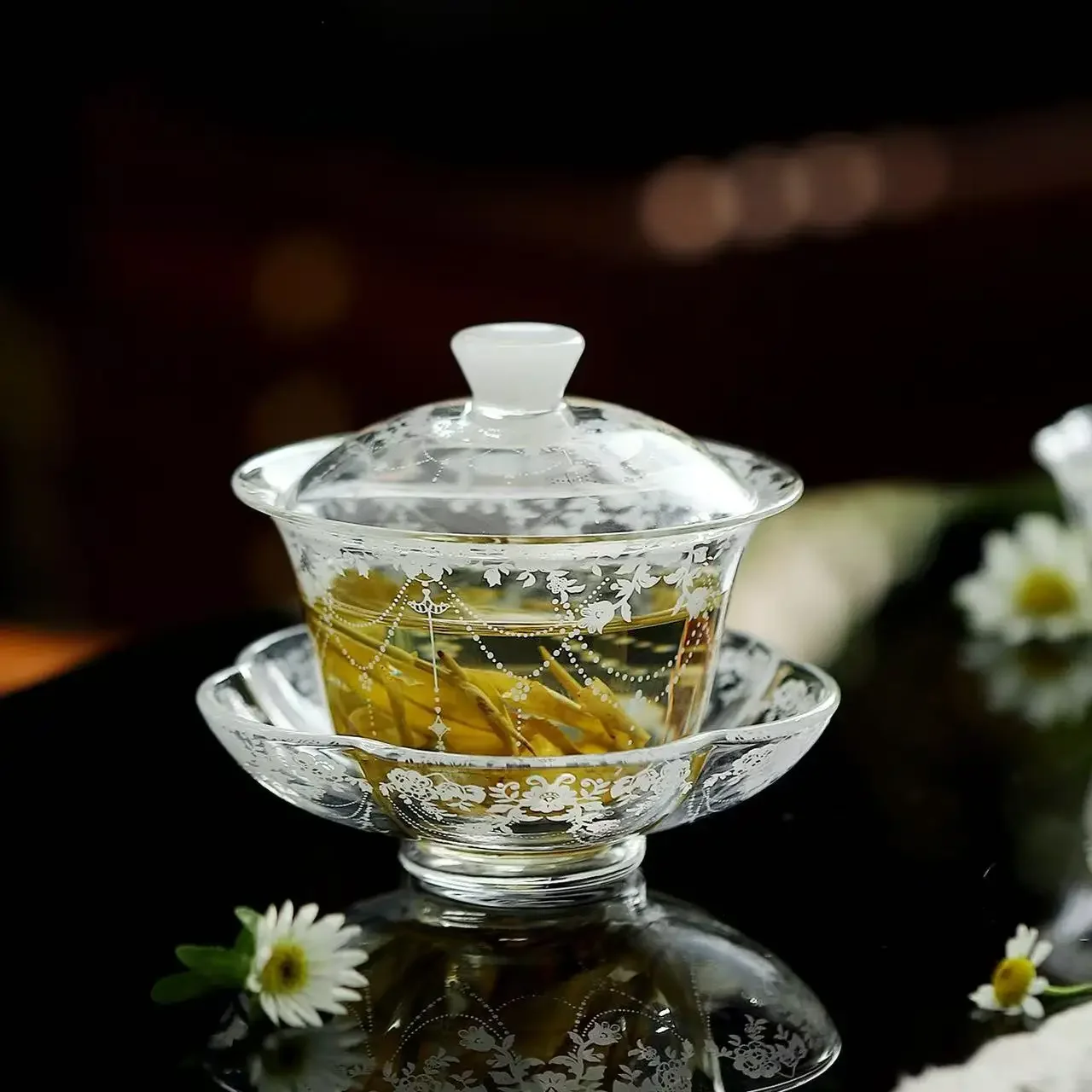 80ML Glass Sancai Cover Bowl High-end Special Kung Fu TeaSet Gift Tea Bowl with Cover TeaCup High Temperature Resistant Tea Bowl