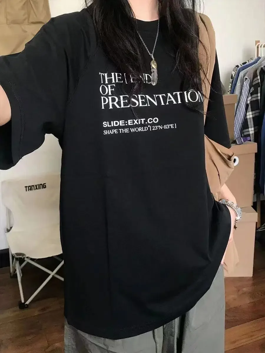 

Heavy Cotton Ins Simple Letter Printing Short-sleeved T-shirt Women's Summer New Loose Student Half-sleeved Versatile Top