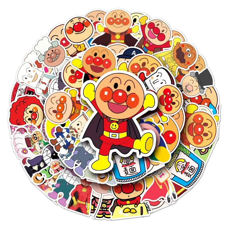 50pcs Anpanman Cartoon Anime Graffiti Sticker DIY Decorative Water Cup Laptop Luggage Desktop Stationery Skateboard Sticker