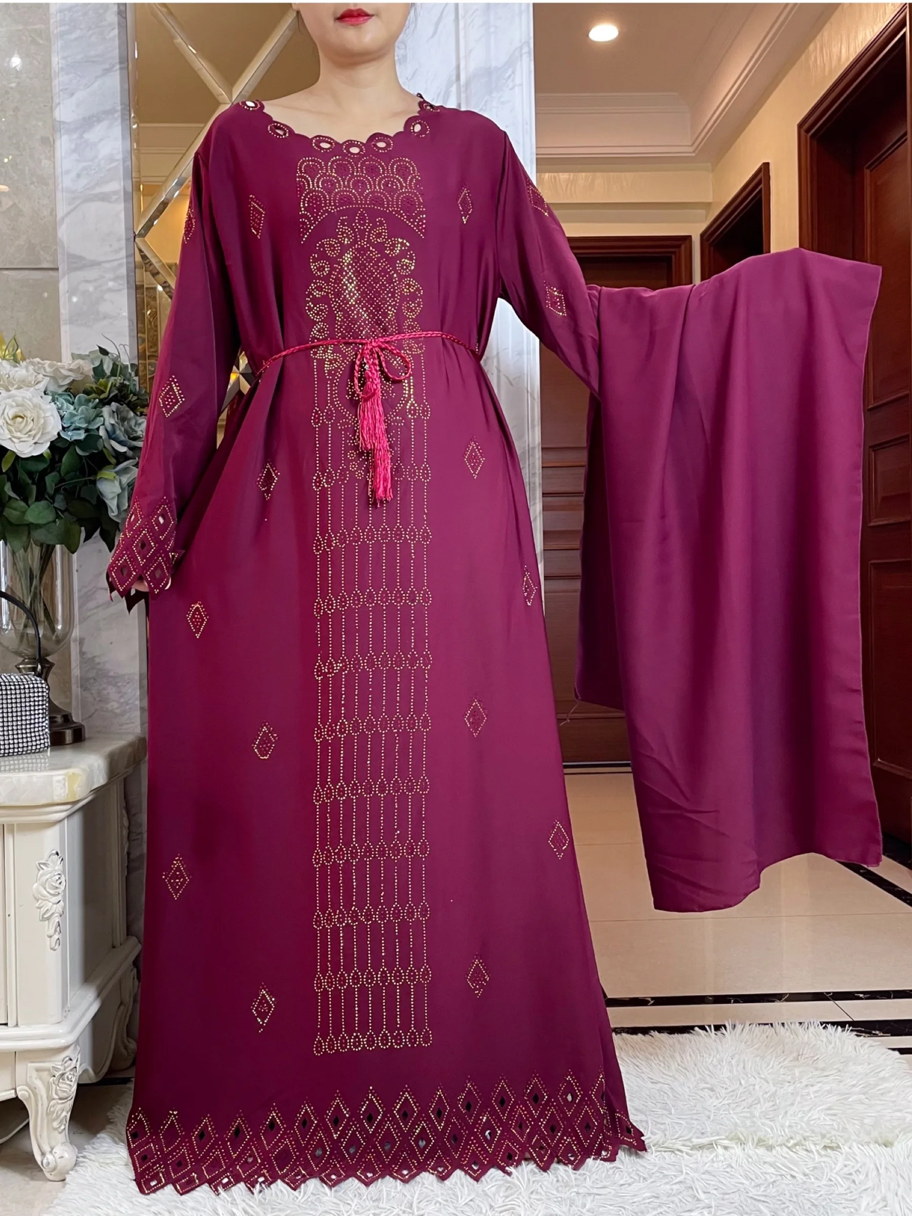 Mais recente outono feminino vestido elegante dubai roupas de festa manga longa dashiki muçulmano tecido conforto de alta qualidade africano abaya