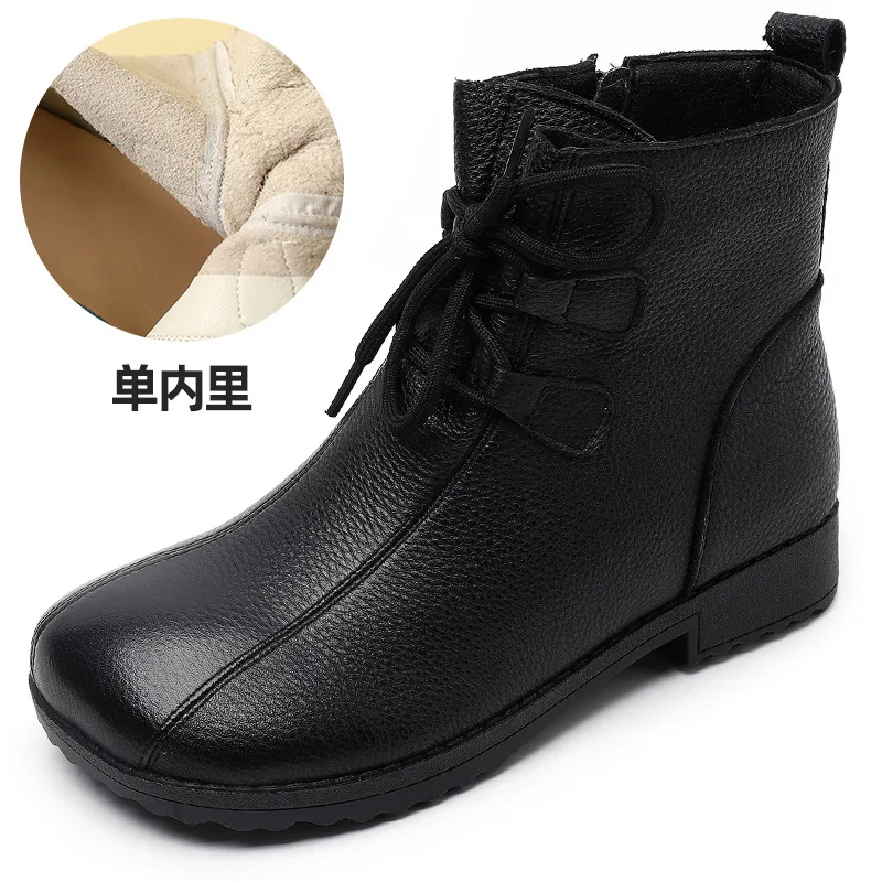 ZXRYXGS 2025 New Top Layer Cowhide Autumn Winter Boots Flat Soft Sole Comfortable in-tube Boot Women Boots Large Size Snow Shoes